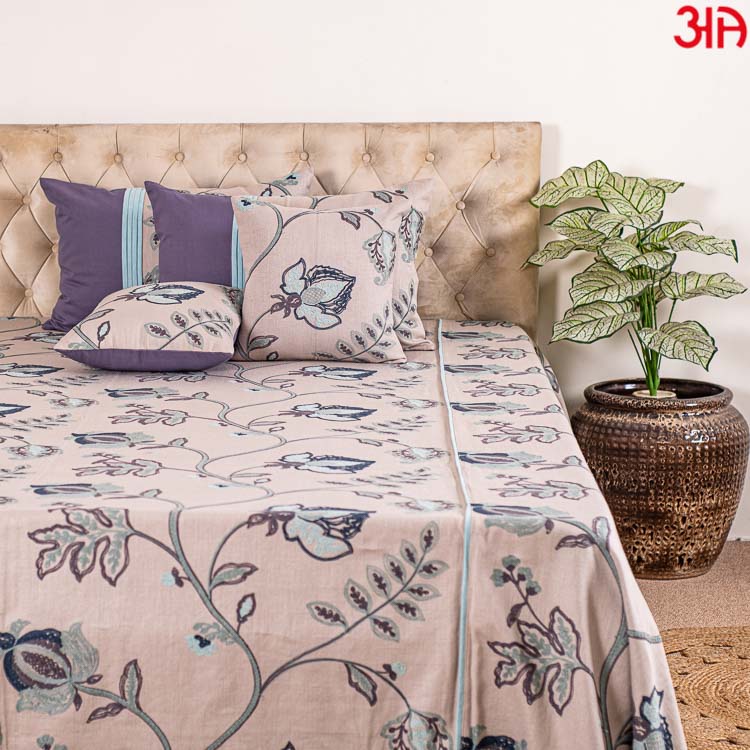 Beige cotton bedcover with work