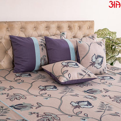 Beige cotton bedcover with work