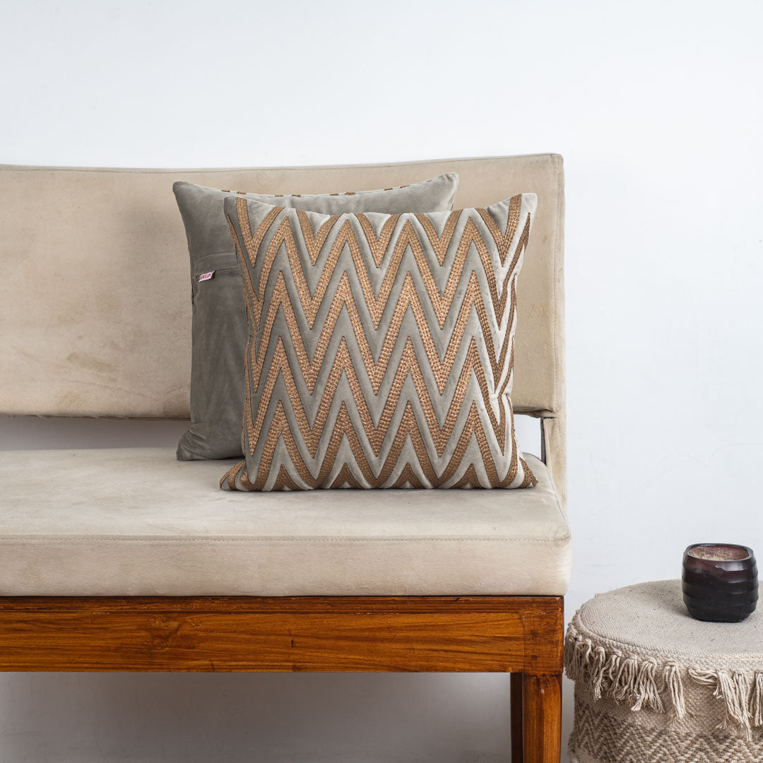ChevronWeave Grey Velvet Cushion Cover – 16x16 Inch Stylish Home Décor