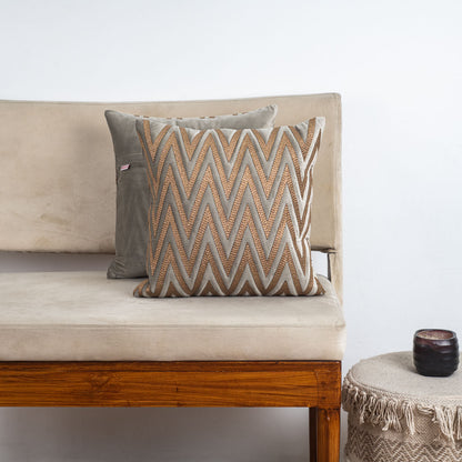 ChevronWeave Grey Velvet Cushion Cover – 16x16 Inch Stylish Home Décor
