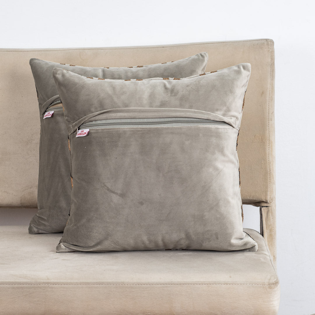 ChevronWeave Grey Velvet Cushion Cover – 16x16 Inch Stylish Home Décor