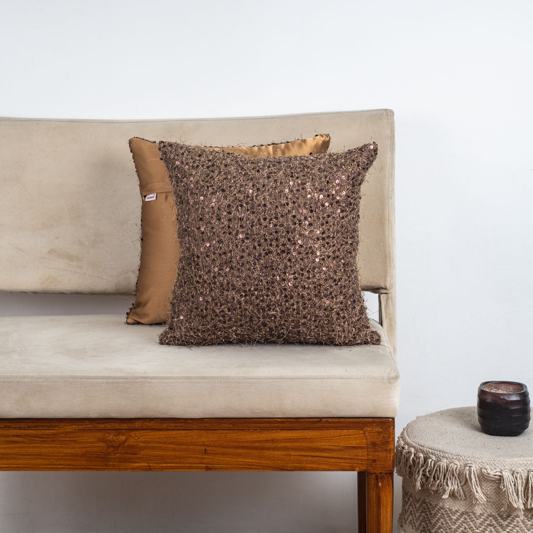 SequinWeave Antique Polyester Cushion Cover – 16x16 Inch Stylish Home Décor