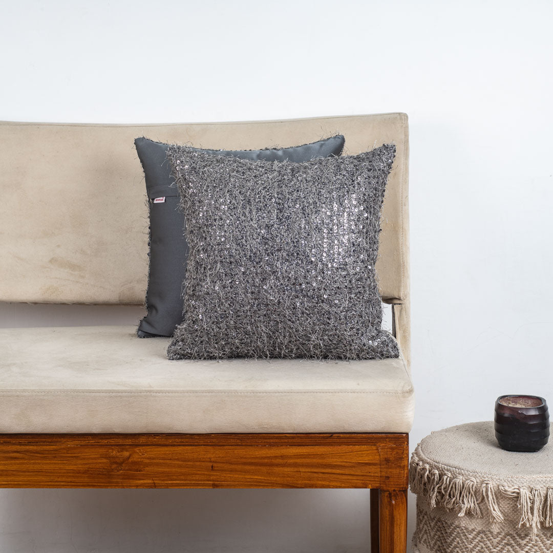 SequinWeave Antique Polyester Cushion Cover – 16x16 Inch Stylish Home Décor