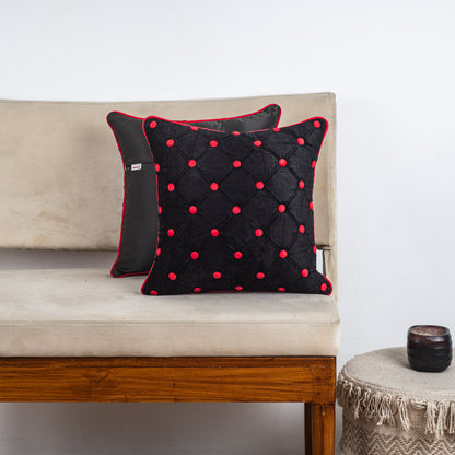 DotGrid Black-Red Velvet Cushion Cover – 16x16 Inch Stylish Home Décor