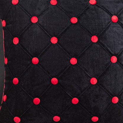 DotGrid Black-Red Velvet Cushion Cover – 16x16 Inch Stylish Home Décor