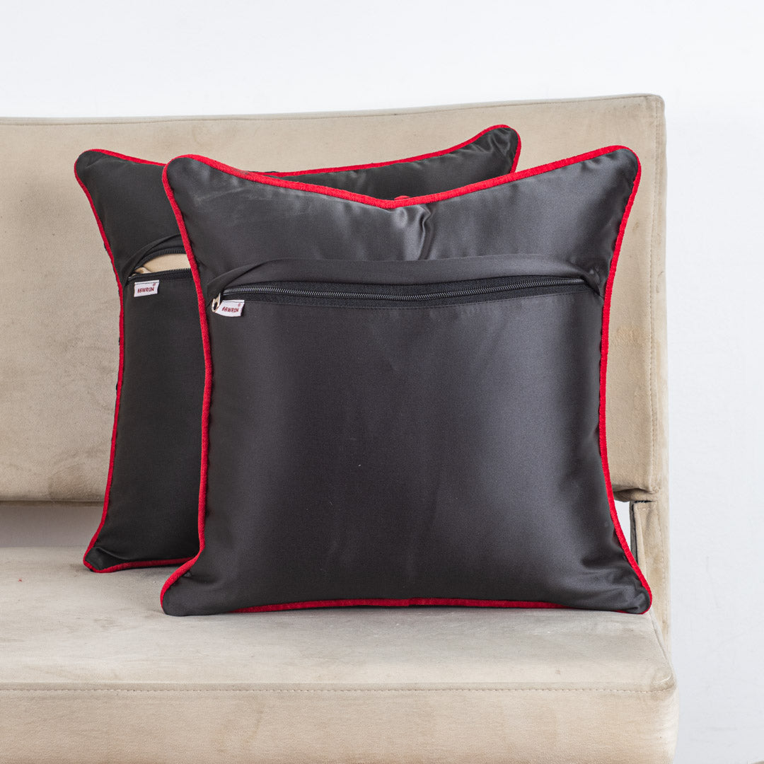 DotGrid Black-Red Velvet Cushion Cover – 16x16 Inch Stylish Home Décor