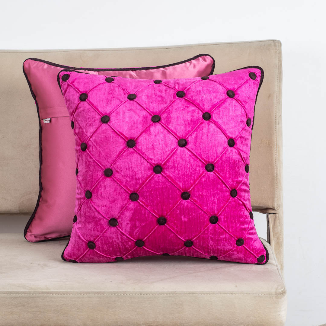 DotGrid Black-Red Velvet Cushion Cover – 16x16 Inch Stylish Home Décor