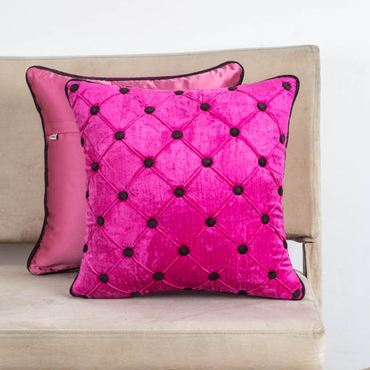 DotGrid Black-Red Velvet Cushion Cover – 16x16 Inch Stylish Home Décor