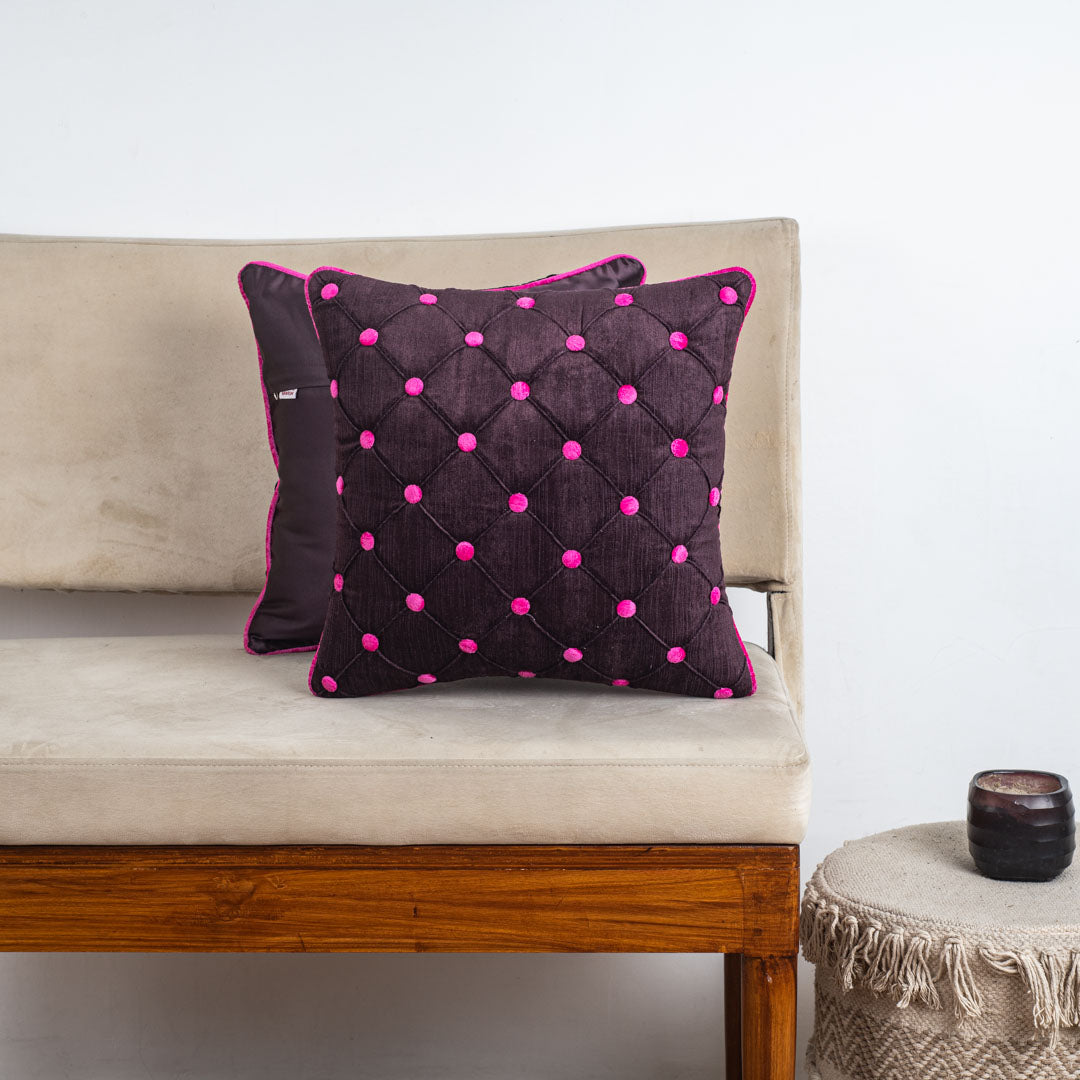 DotGrid Black-Red Velvet Cushion Cover – 16x16 Inch Stylish Home Décor