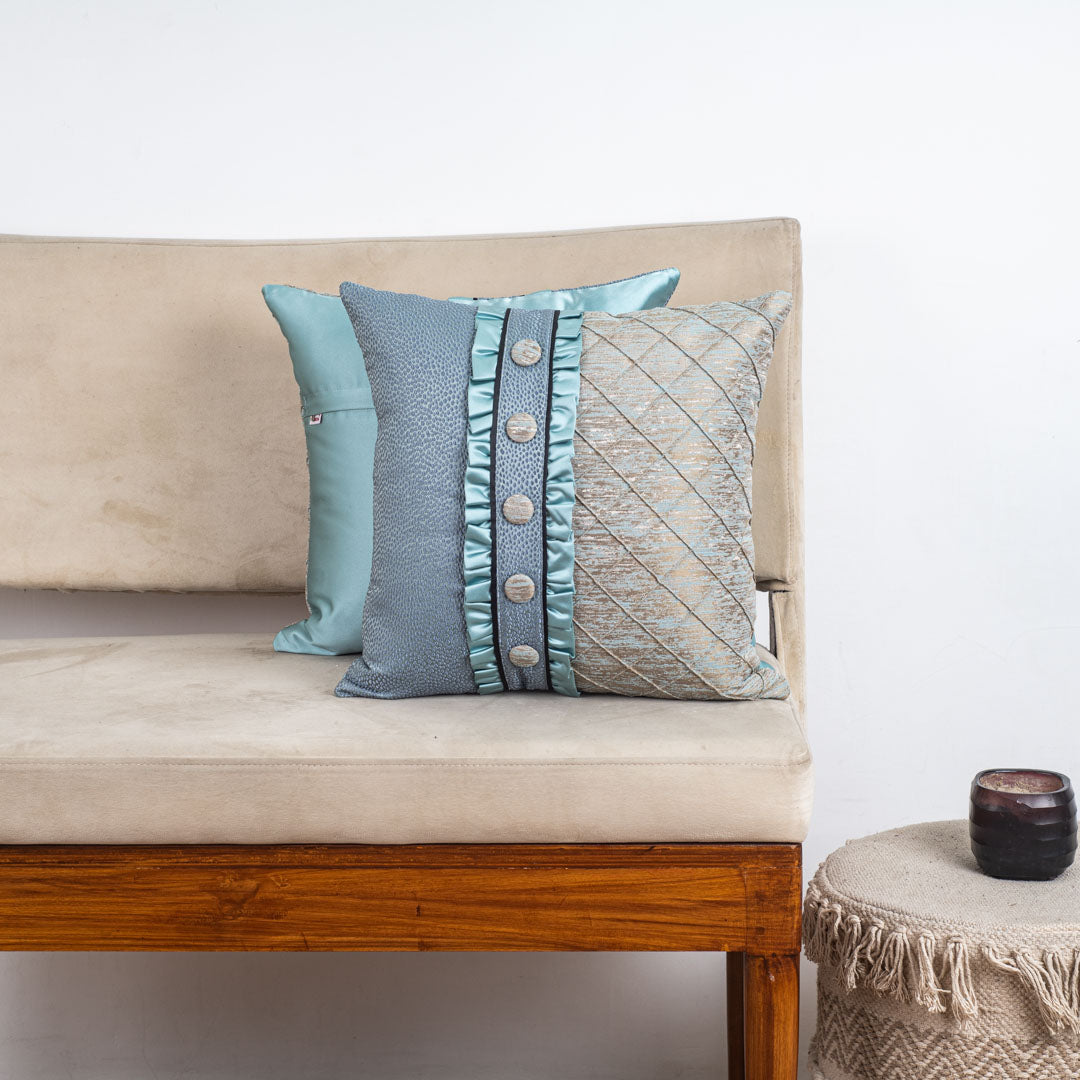 ButtonPanel Teal Blue Cotton Cushion Cover – 16x16 Inch Stylish Home Décor