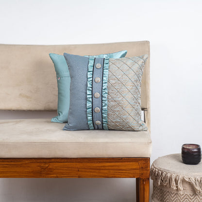 ButtonPanel Teal Blue Cotton Cushion Cover – 16x16 Inch Stylish Home Décor