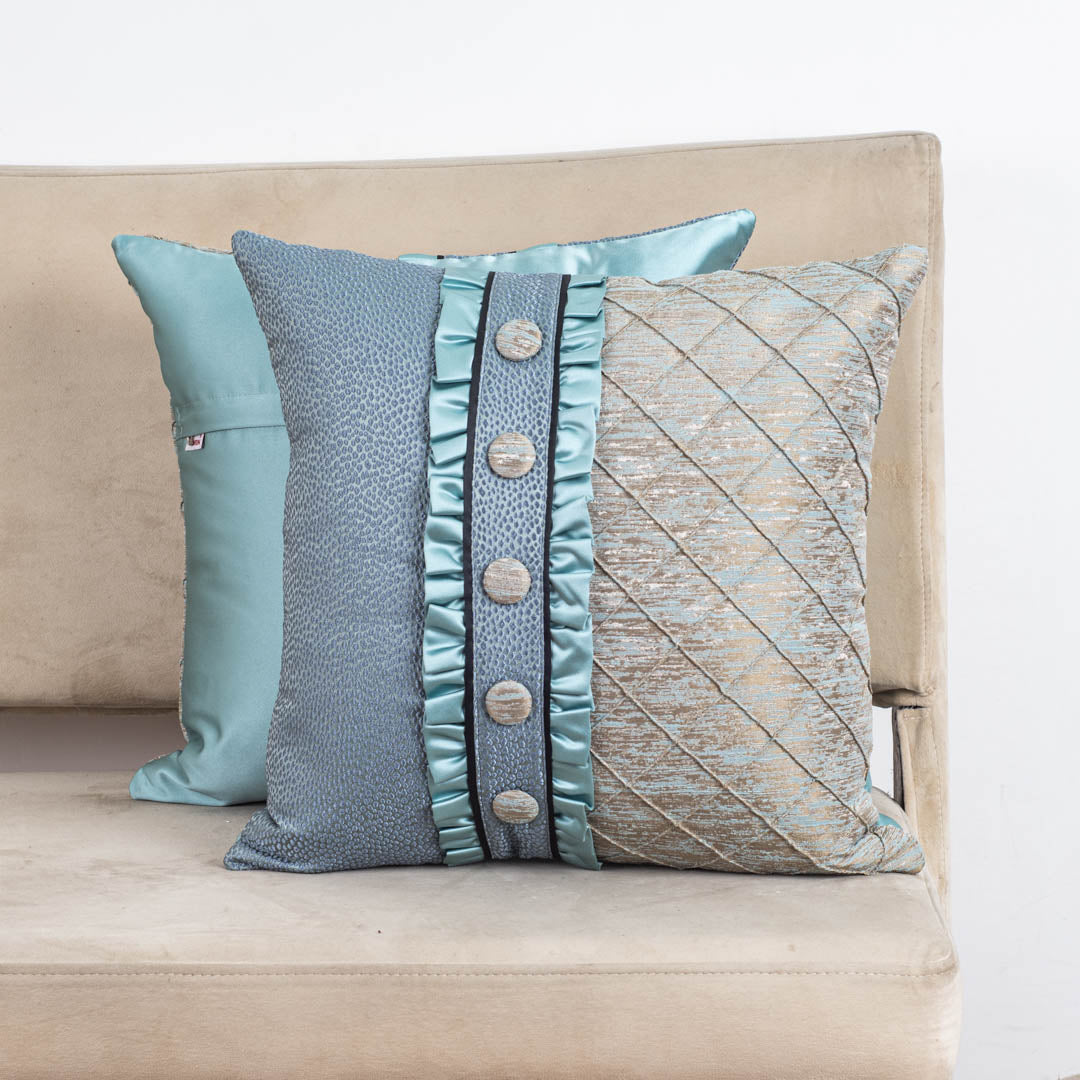 ButtonPanel Teal Blue Cotton Cushion Cover – 16x16 Inch Stylish Home Décor