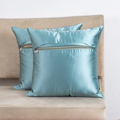 ButtonPanel Teal Blue Cotton Cushion Cover – 16x16 Inch Stylish Home Décor