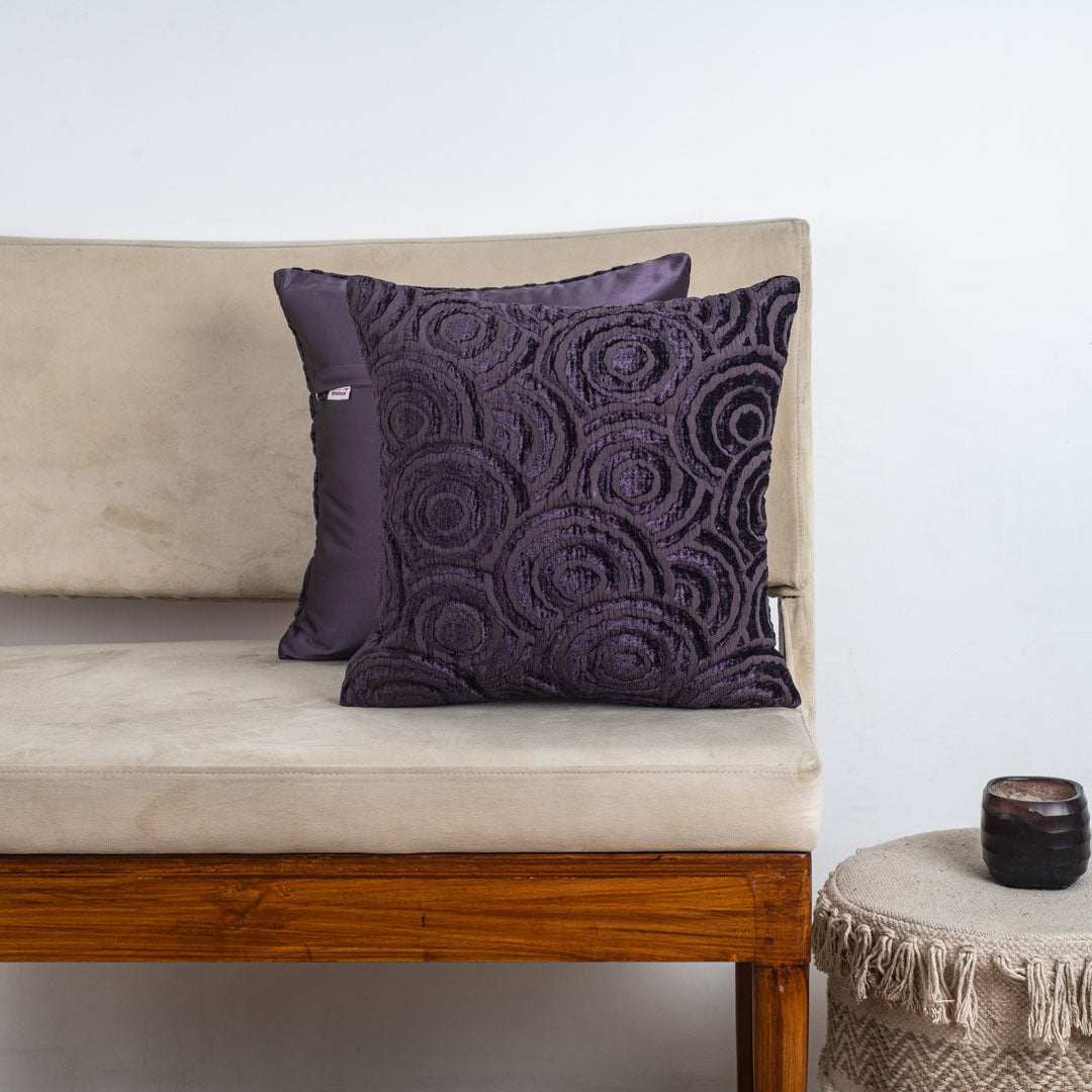 SwirlText Purple Chenille Cushion Cover – 16x16 Inch Stylish Home Décor