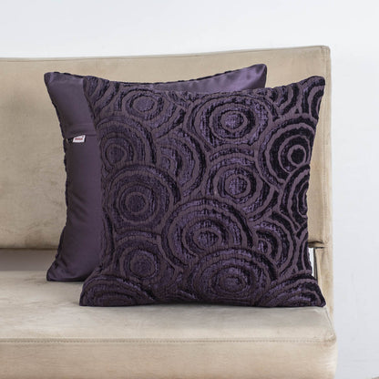 SwirlText Purple Chenille Cushion Cover – 16x16 Inch Stylish Home Décor