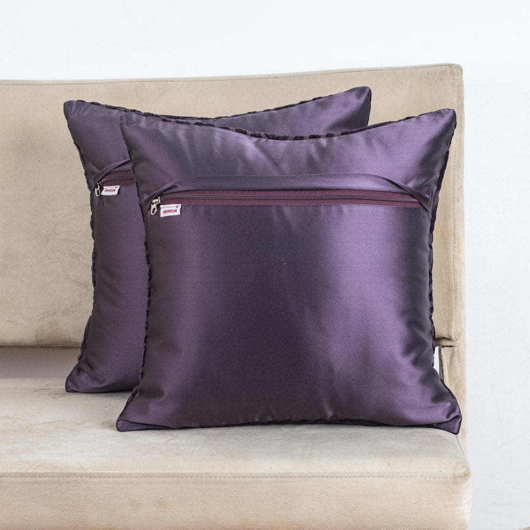 SwirlText Purple Chenille Cushion Cover – 16x16 Inch Stylish Home Décor