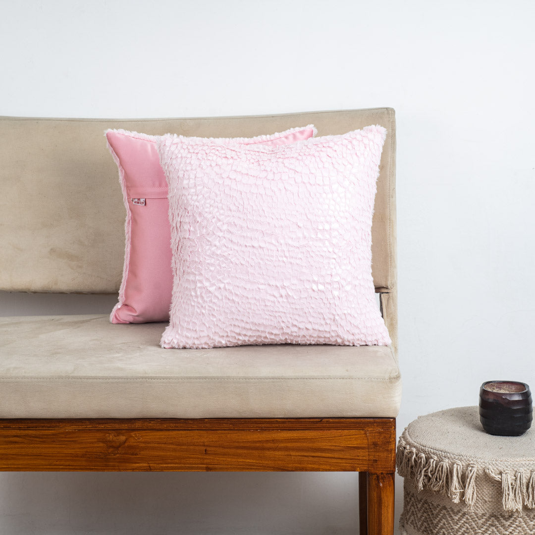 ShellText Baby Pink Velvet Fur Cushion Cover – 16x16 Inch Stylish Home Déco
