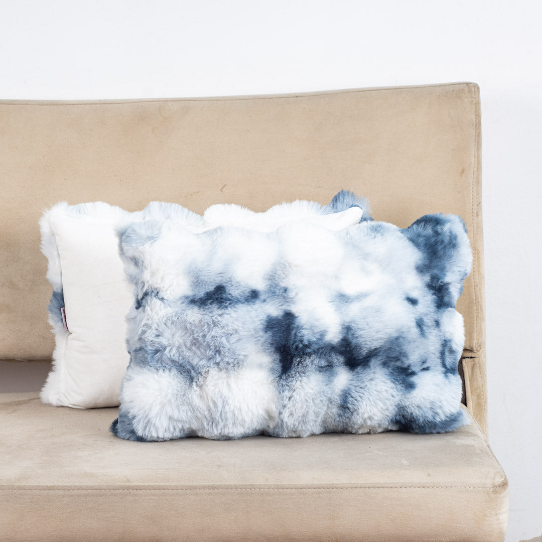 Velvet &amp; Fur Tie-Dye Pom-Pom Cushion – 12×18"