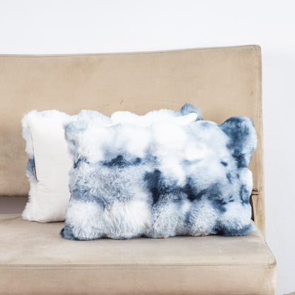 Velvet &amp; Fur Tie-Dye Pom-Pom Cushion – 12×18"