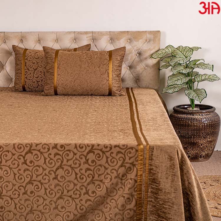 Brown chennile Bedcover with abstract self design