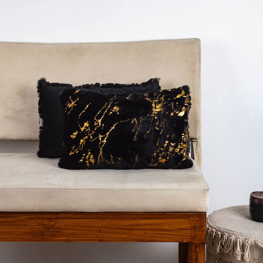 Velvet &amp; Fur Foil Print Cushion – 12X18&