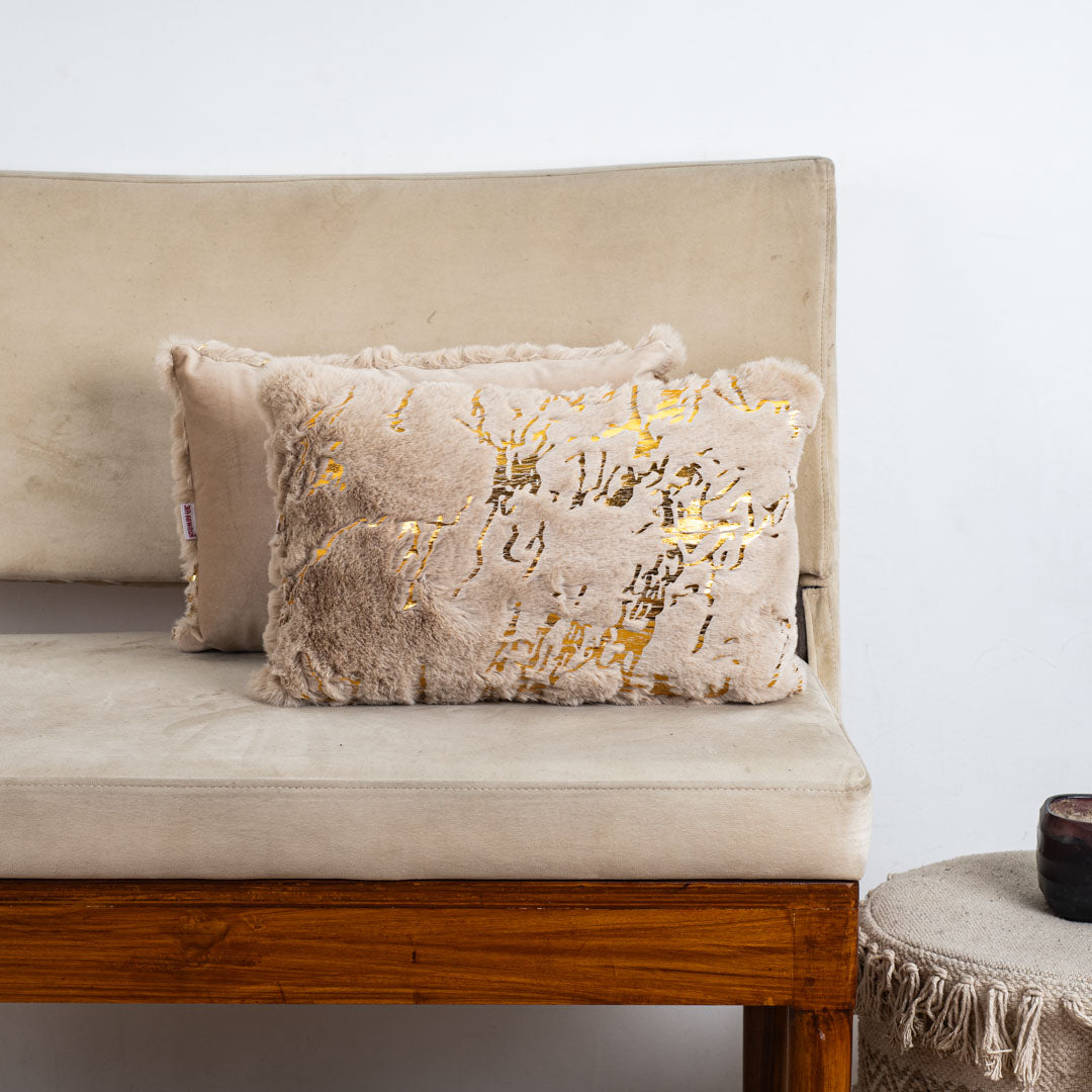 Velvet &amp; Fur Foil Print Cushion – 12X18&