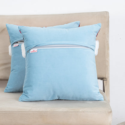 Blue-White Santa Face Cushion – 16×16 Fur &amp; Velvet Fabric