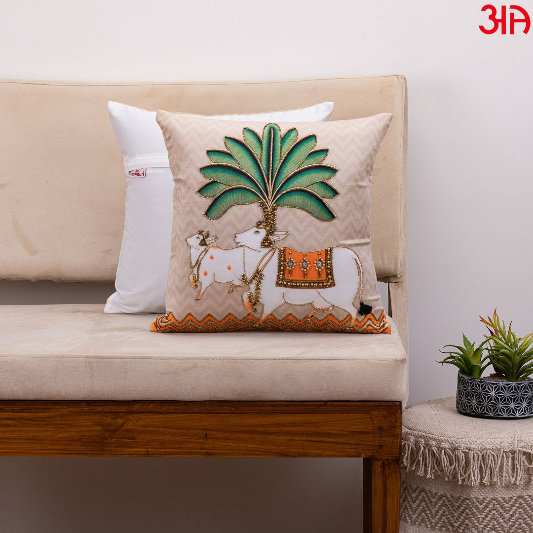 Traditional Pichwai Cow Art Cushion Cover