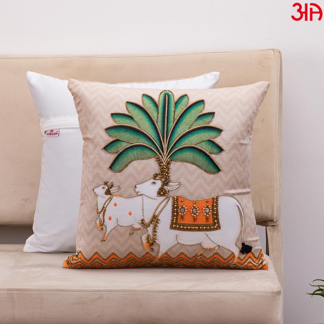 Traditional Pichwai Cow Art Cushion Cover