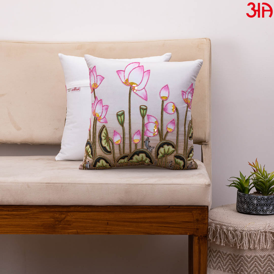 Colorful Divine Lotus Design Cushion Cover