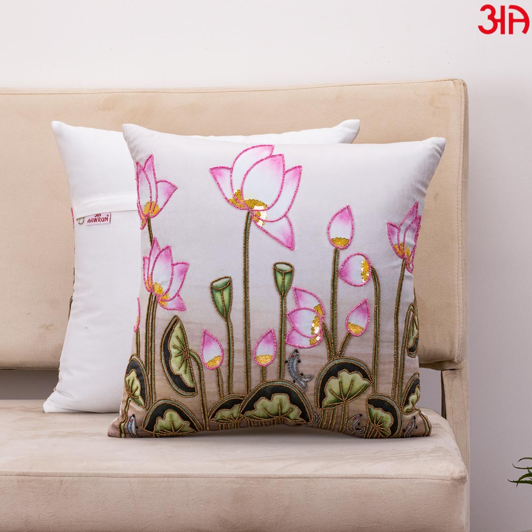 Colorful Divine Lotus Design Cushion Cover