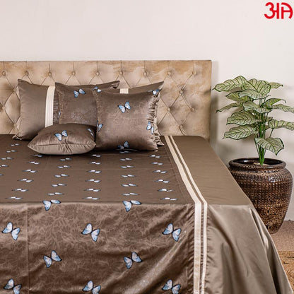 Brown self design with butterfly bedcover set