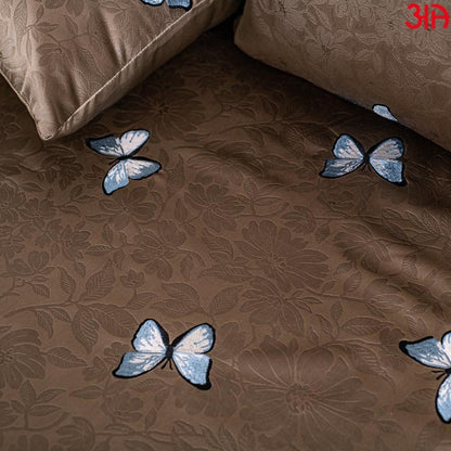 Brown self design with butterfly bedcover set