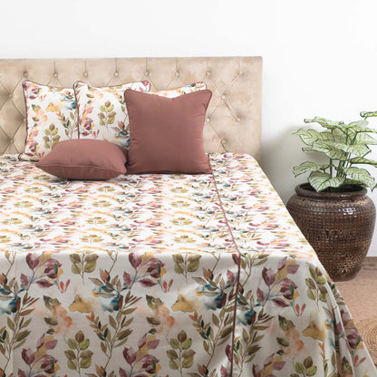 Earthy Botanical Print Cotton Bedspread – 108×108″ | Design 6