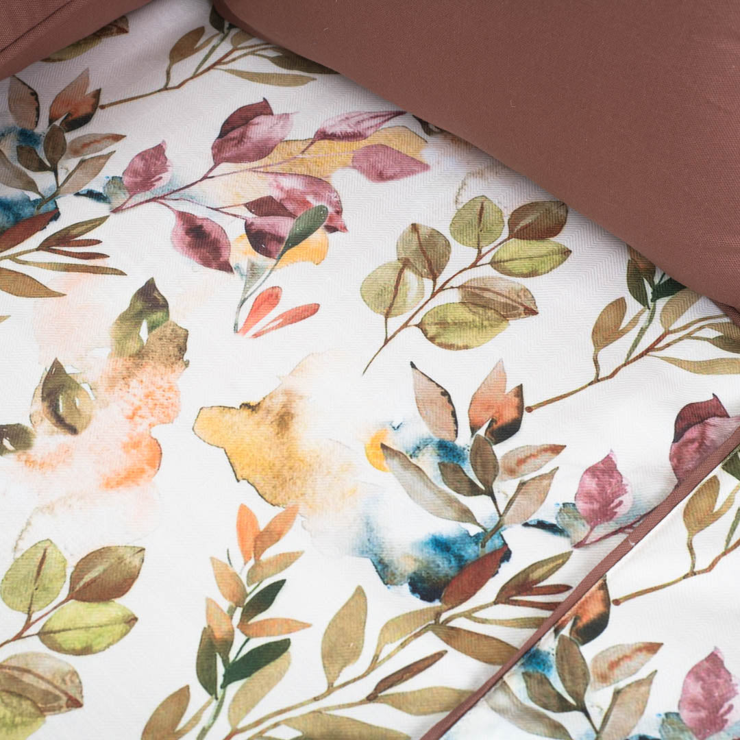 Earthy Botanical Print Cotton Bedspread – 108×108″ | Design 6