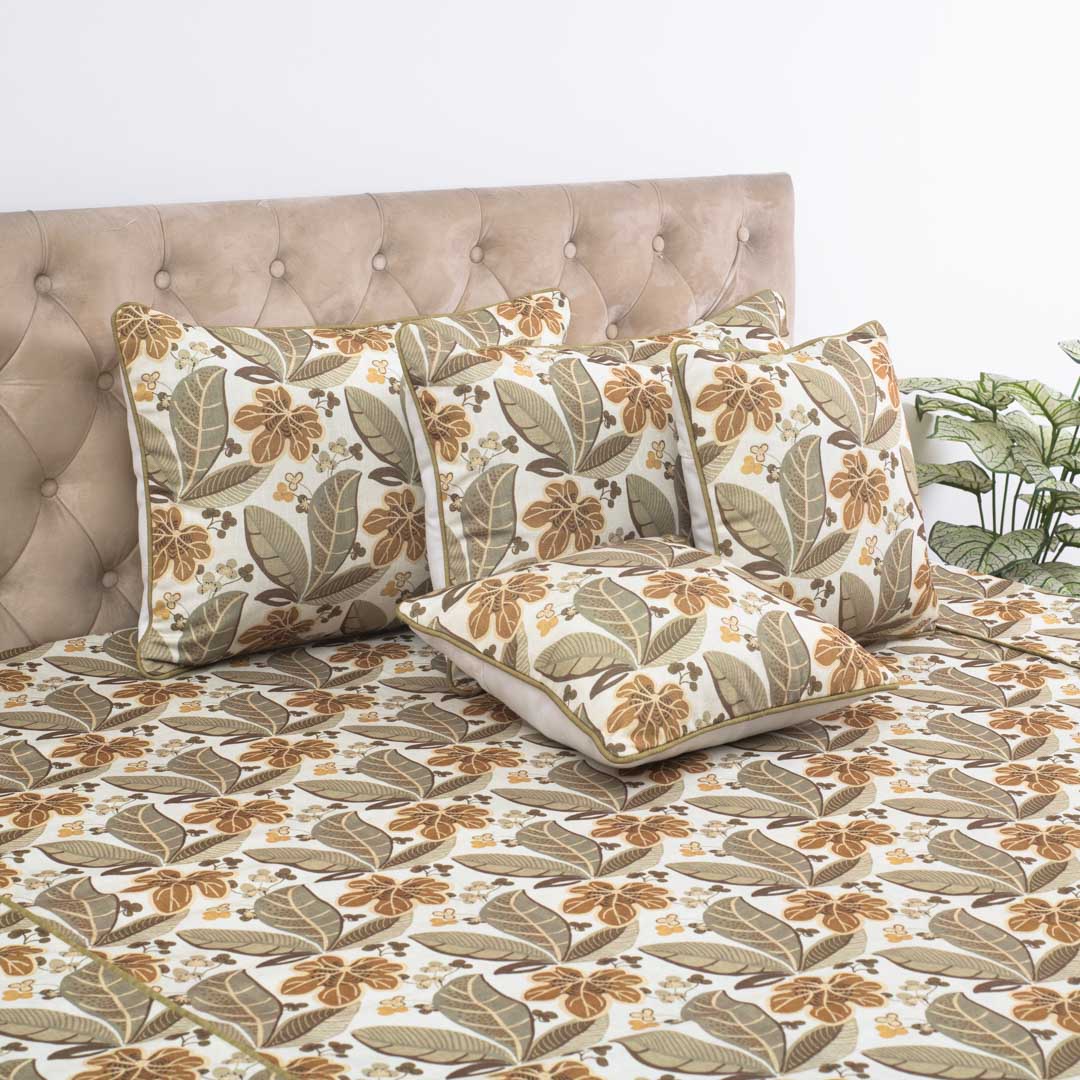 Autumn Leaf Elegance Cotton Bedcover – 108×108″ | Design 10