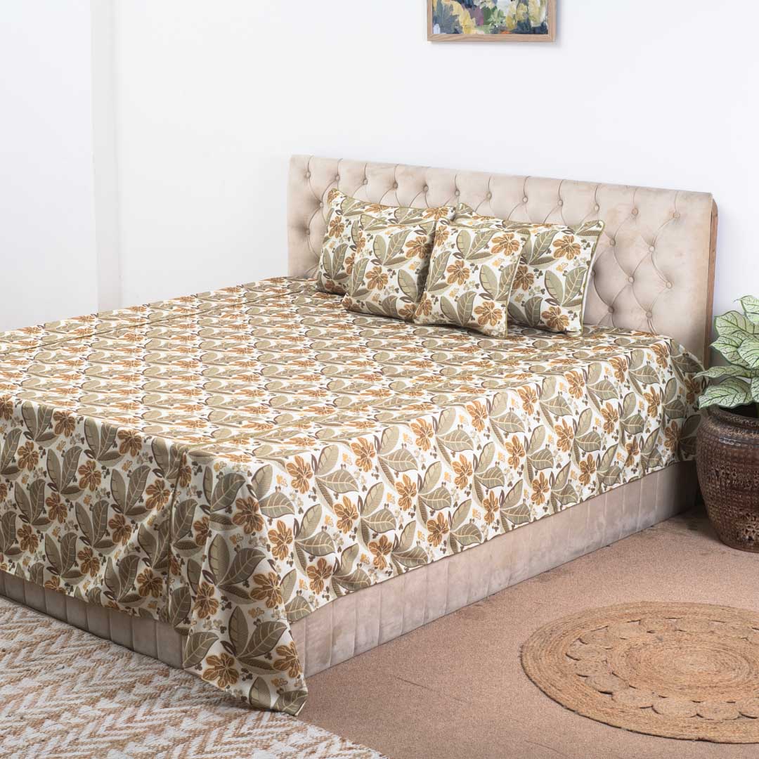 Autumn Leaf Elegance Cotton Bedcover – 108×108″ | Design 10