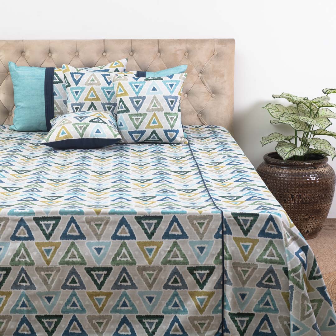 Azure Terra Geometry Luxury Cotton Bedspread – 108×108″ | Design 14