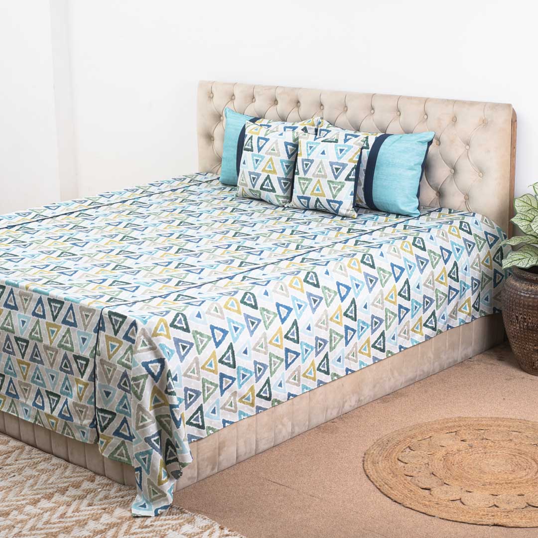 Azure Terra Geometry Luxury Cotton Bedspread – 108×108″ | Design 14