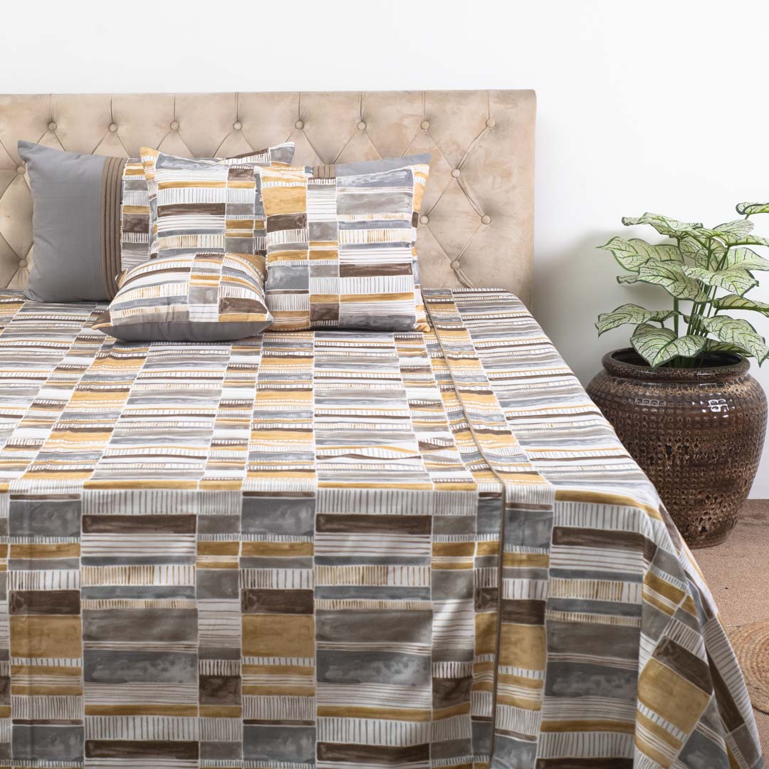 Golden Slate Mosaic Luxury Cotton Bedspread – 108×108″ | Design 15