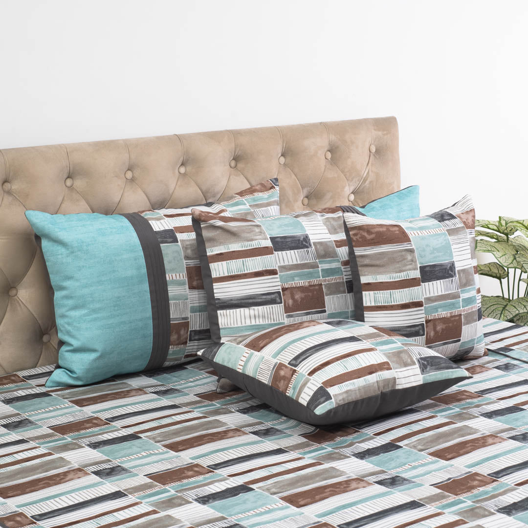 Aqua Terra Mosaic Luxury Cotton Bedspread – 108×108″ | Design 16