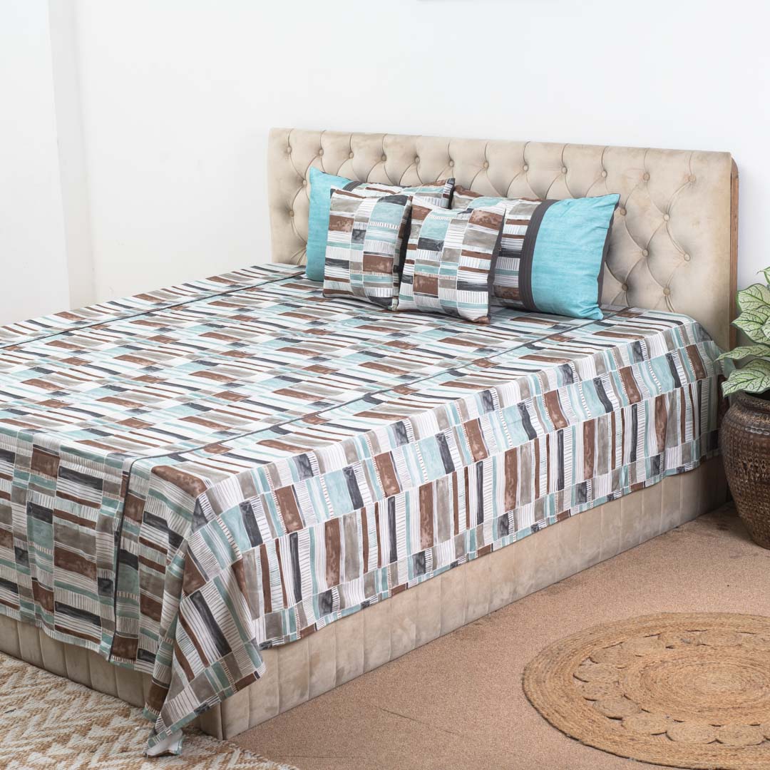 Aqua Terra Mosaic Luxury Cotton Bedspread – 108×108″ | Design 16