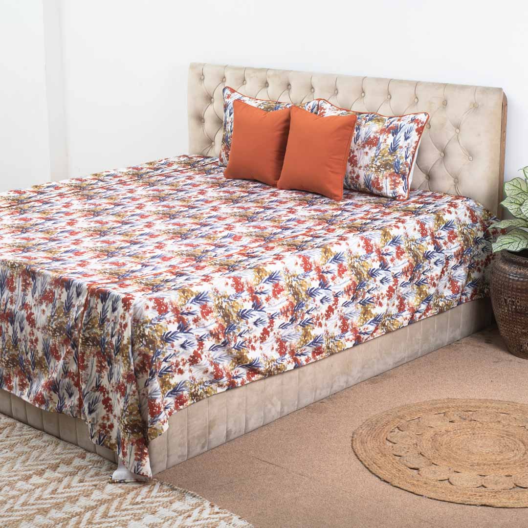 Autumn Meadow Floral Luxury Cotton Bedspread – 108×108″ | Design 17