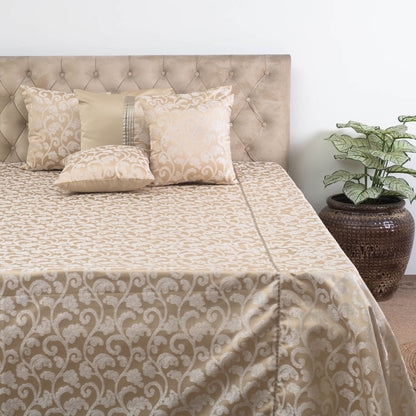 Champagne Ivory Floral Jacquard Bedcover – 100×108″ | Design 36