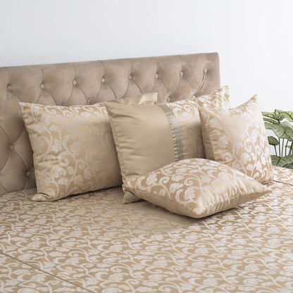 Champagne Ivory Floral Jacquard Bedcover – 100×108″ | Design 36