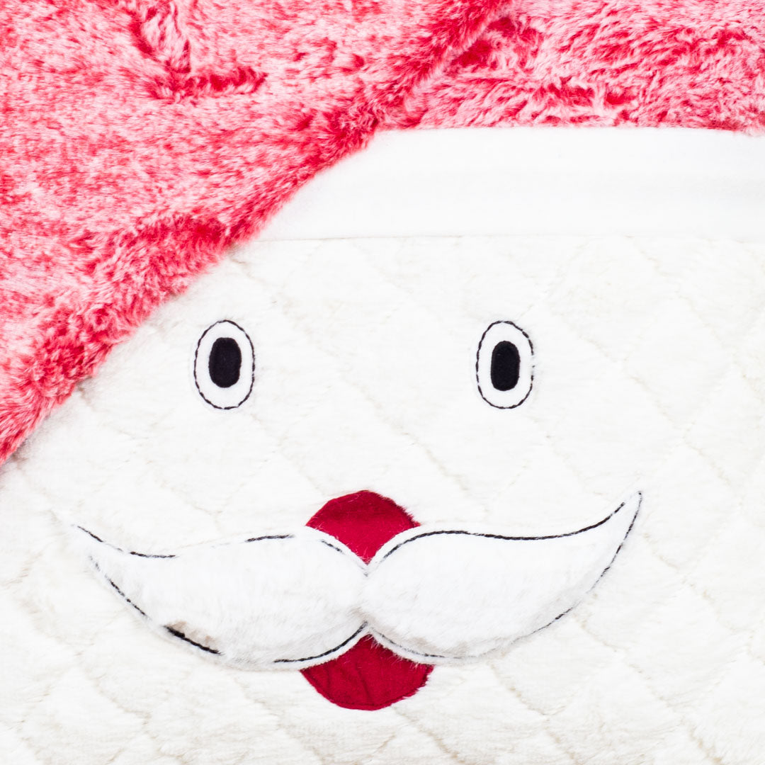 Red-White Santa Face Cushion – 16×16 Fur &amp; Velvet Fabric