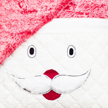 Red-White Santa Face Cushion – 16×16 Fur &amp; Velvet Fabric