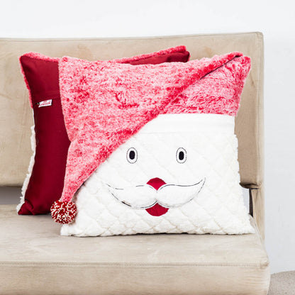Red-White Santa Face Cushion – 16×16 Fur &amp; Velvet Fabric