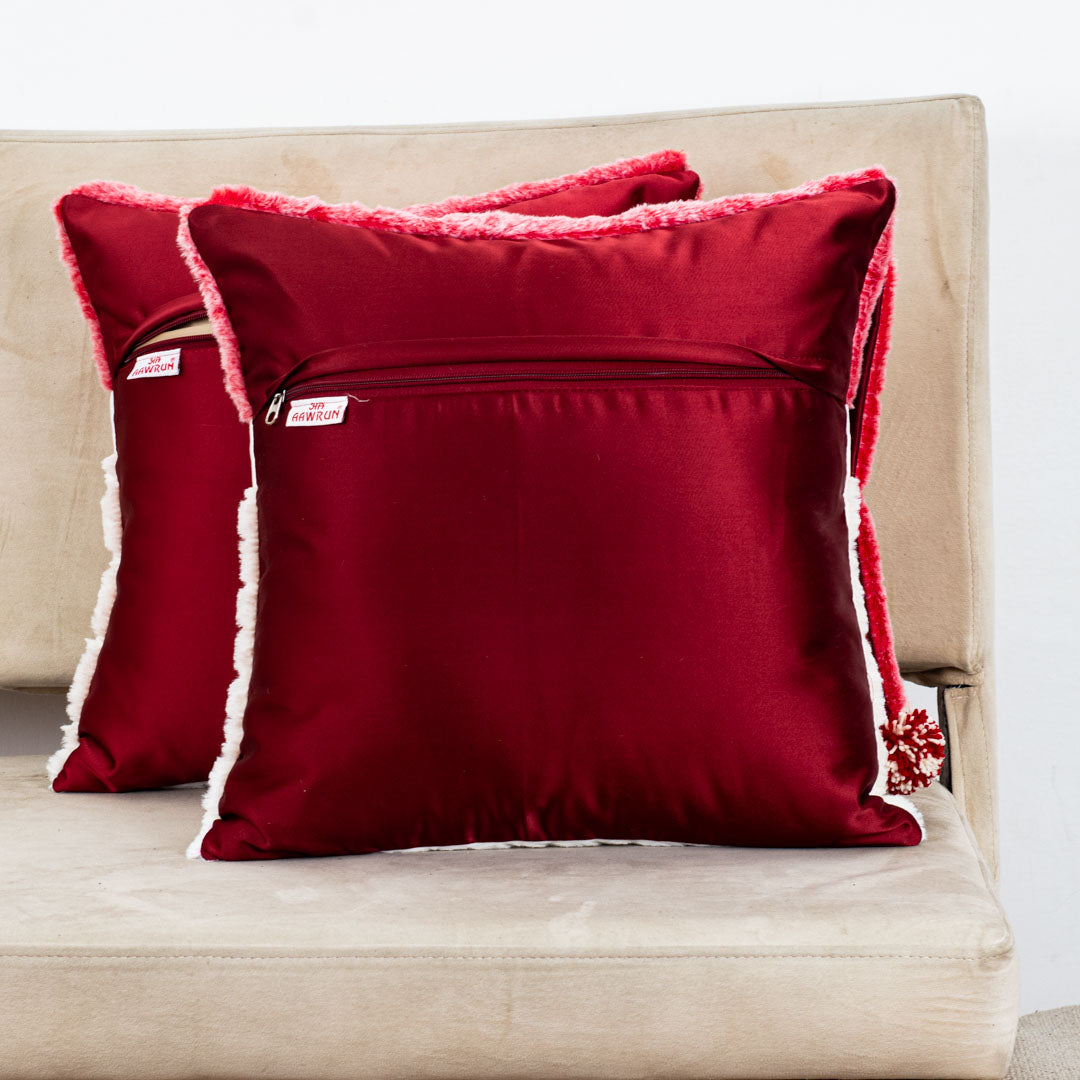 Red-White Santa Face Cushion – 16×16 Fur &amp; Velvet Fabric