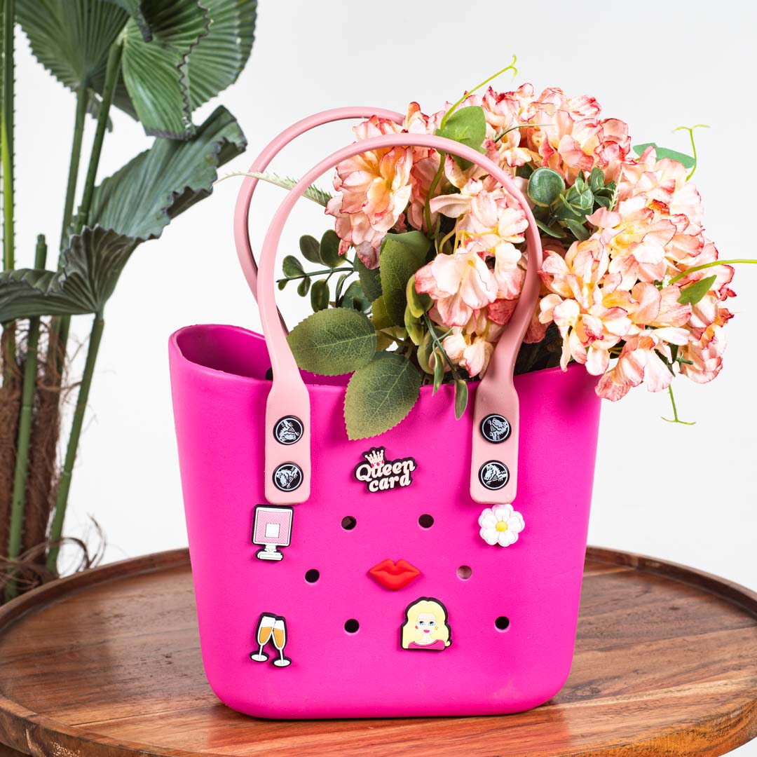 Pink Croc-Inspired EVA Silicone Mini Tote – 20×20 CM